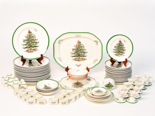 Just in time for the holidays, this extensive Spode Christmas service was sold in November for $960 at Morton Kuehnert Auctioneers. The assembled set included 20 dinner plates, serving dishes, coffee and tea pots, and a variety of cups and mugs. Image courtesy Morton Kuehnert Auctioneers, Houston.